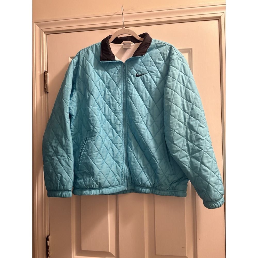 VINTAGE Y2K NIKE Quilted Zip-Up Bomber Jacket Aqua Blue Size Medium - Picture 7 of 11